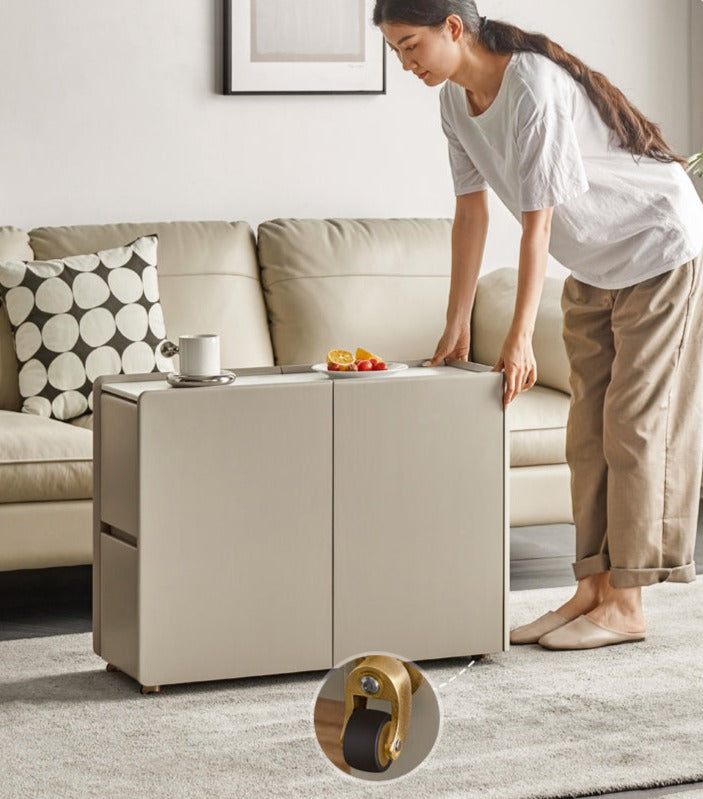Poplar Solid Wood Side Table With Rock Slab Top