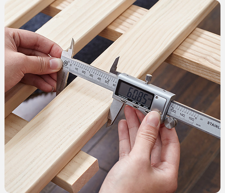 Oak Solid Wood Bed with Light, Storage Space