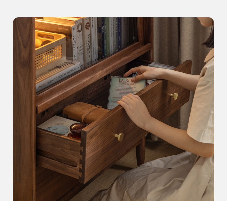 Sandalwood, Black Walnut, Oak Solid Wood Side Cabinet Flip Door LED Lights