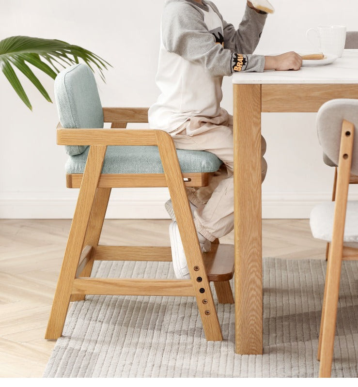 Oak Solid Wood Adjustable Height Kids Soft Chair.
