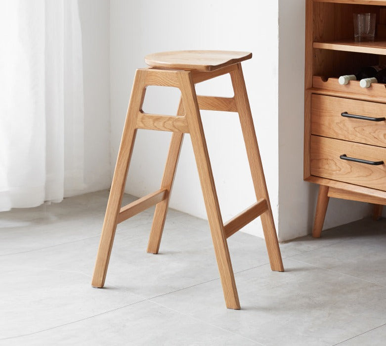 2 pcs- Oak Solid Wood High Bar Chair