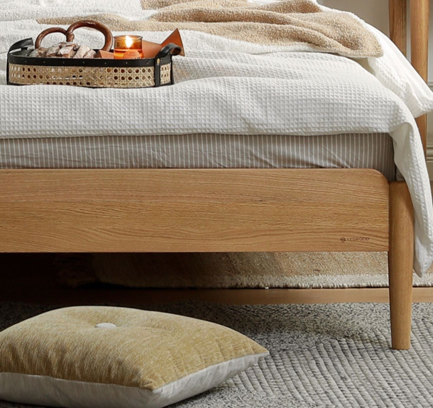 Oak Solid Wood Rattan bed
