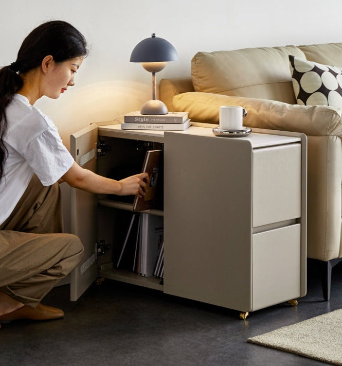 Poplar Solid Wood Side Table With Rock Slab Top