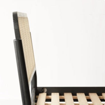 Oak rattan solid wood black bed