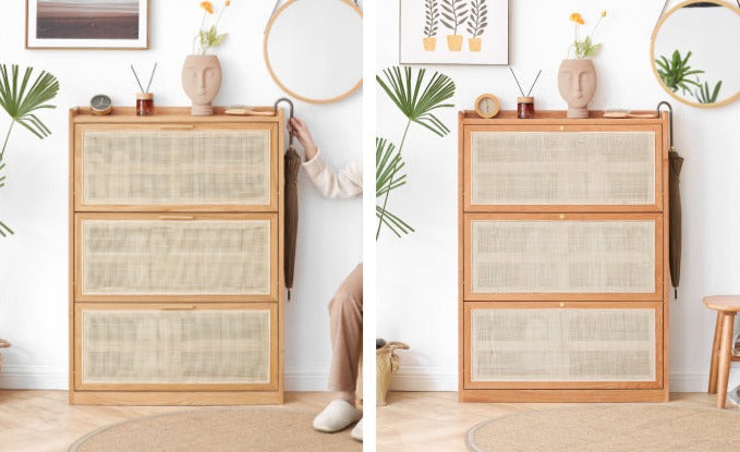 Oak Solid Wood Ultra-Thin Flap Door Rattan Shoe Cabinet