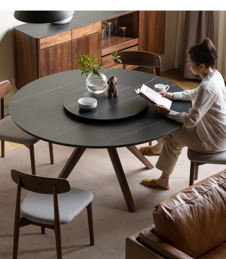 Black Walnut Solid Wood Round Dining Table