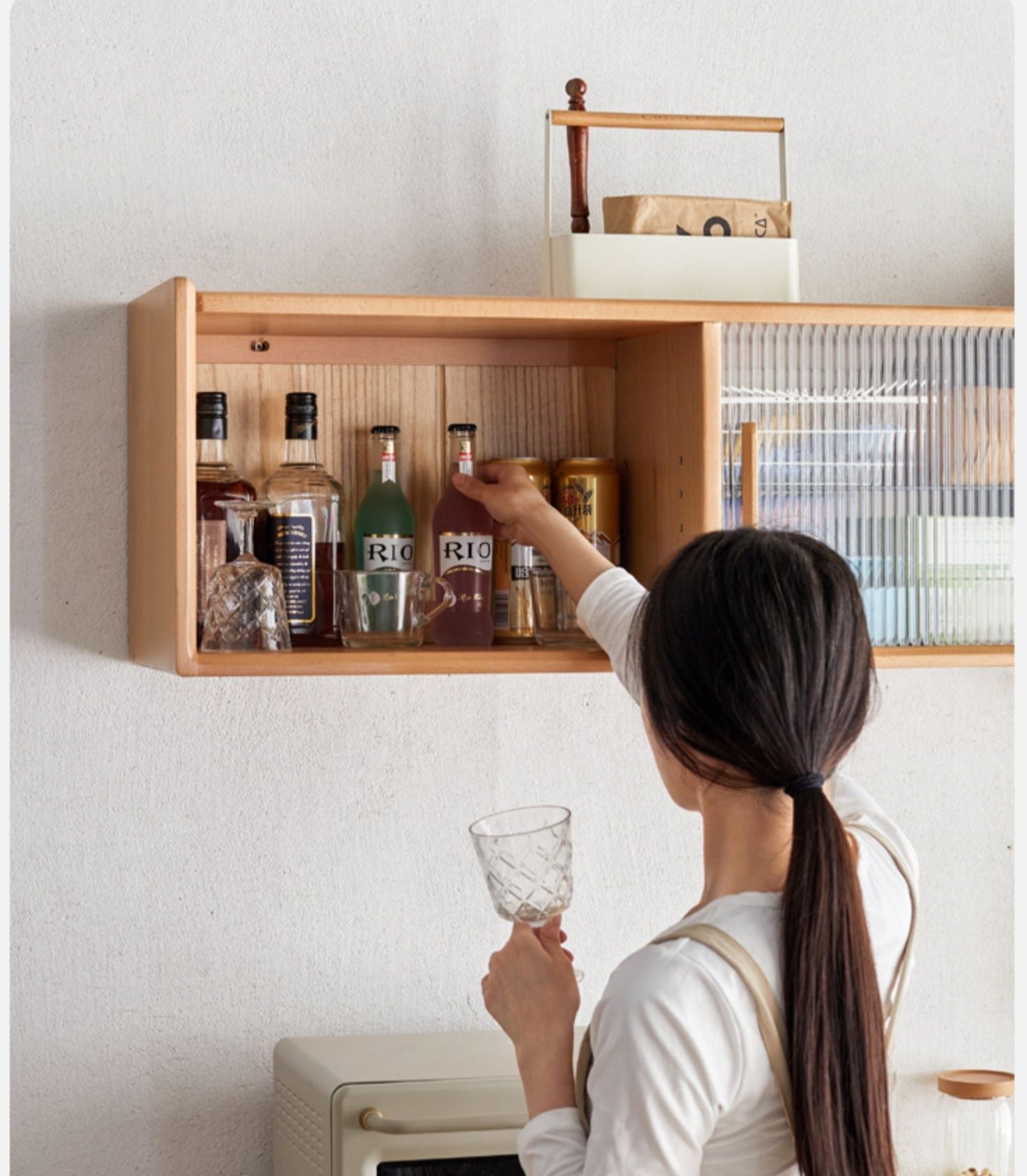 Oak Solid Wood, Solid Rubberwood Wall-Mounted Sideboard Cabinet Locker