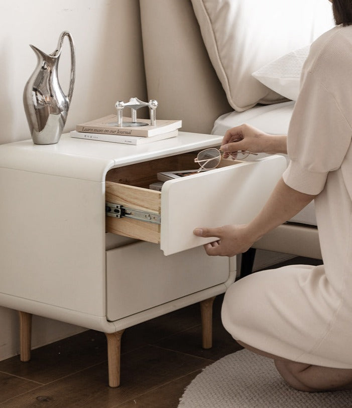 Solid Rubberwood Creamy Candy Style Nightstand.