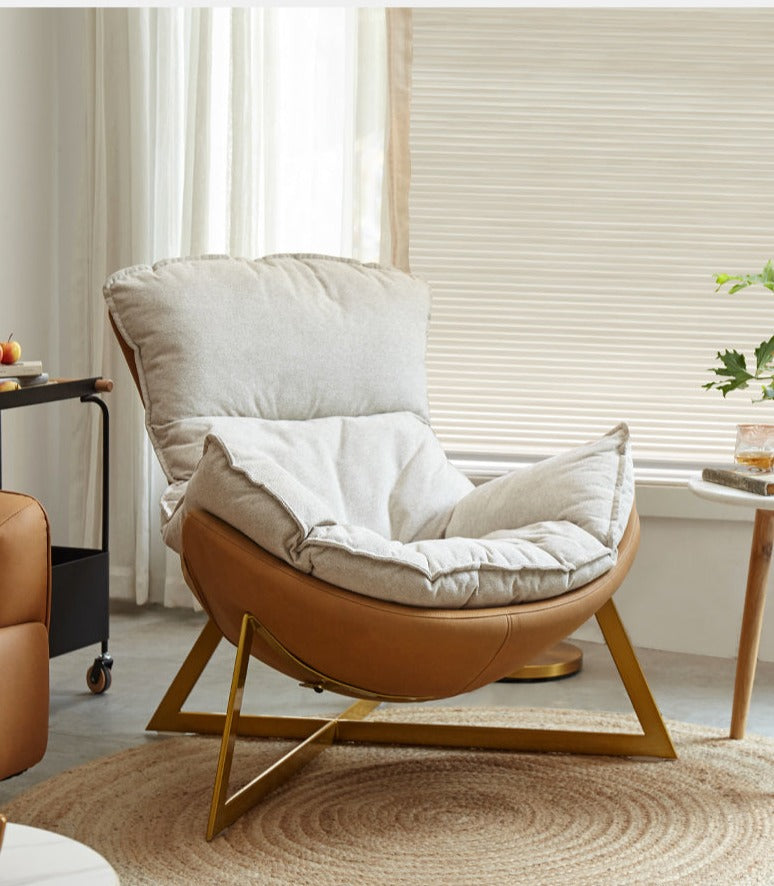 Leather Technology Cloth Lounge Eggshell Armchair