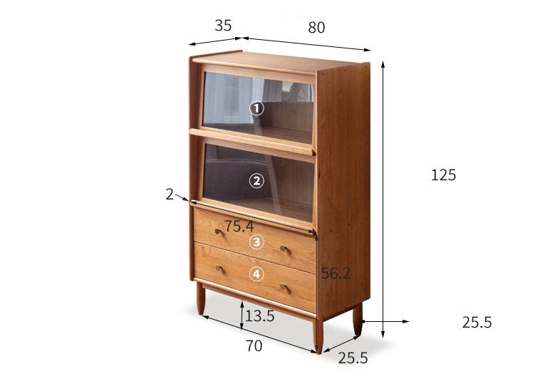 Cherry Wood, Oak, Poplar Solid Wood Side Cabinet Flip Door, LED light