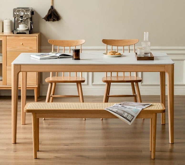 Oak, Ash Solid Wood Dining Table With Rock Slab Surface