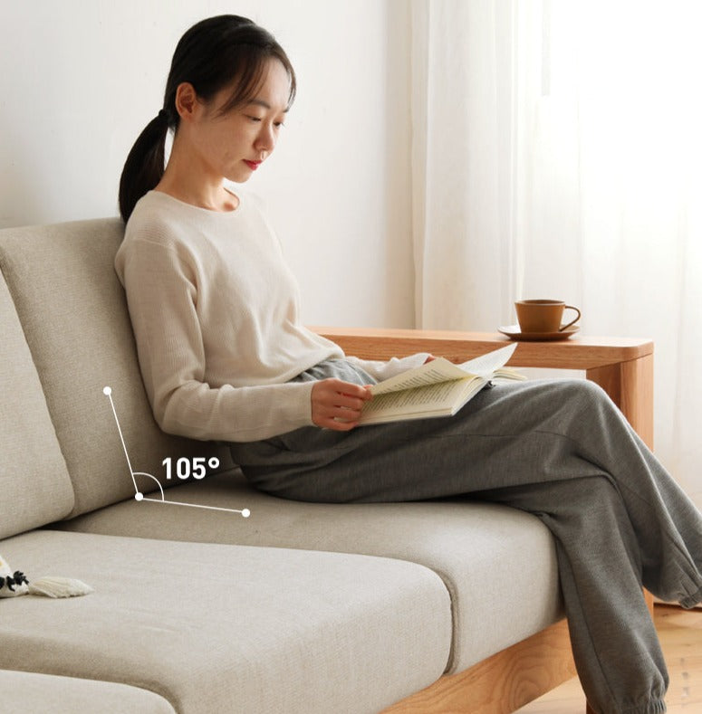 Solid Rubberwood, Oak Solid Wood Cotton Fabric Sofa