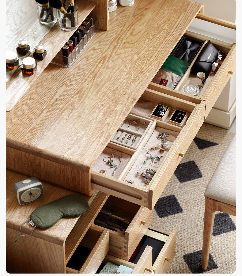 Oak, Rubberwood Solid Wood Vanity Table Telescopic.