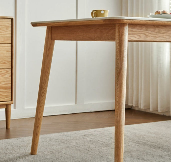 Oak Solid Wood Dining Table With Rock Slab Surface