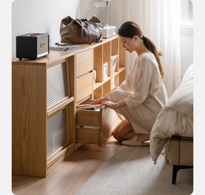 Black Walnut, Oak Solid Wood Low Bookcase, Modern Modular Storage Shelf Cabinet