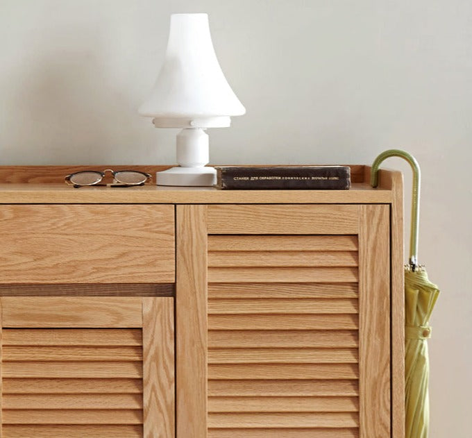Oak Solid Wood Shutter Door Shoe Cabinet