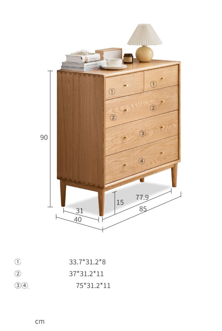 Oak Solid Wood, Solid RubberWood Nordic Chest of Drawers