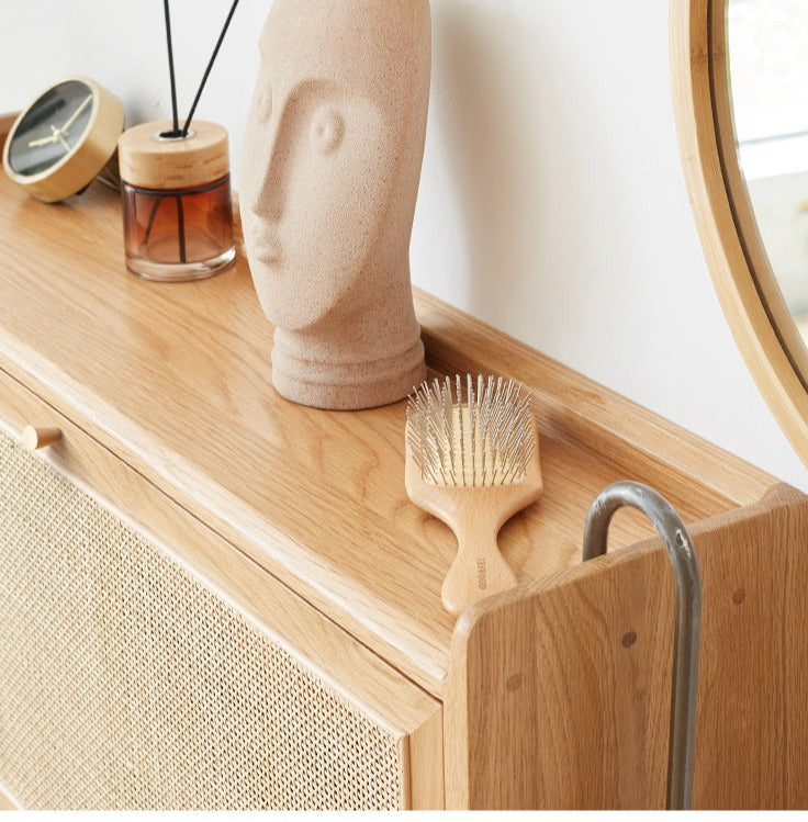 Oak Solid Wood Ultra-Thin Flap Door Rattan Shoe Cabinet