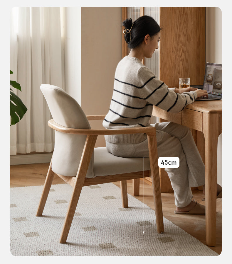 Oak Solid Wood Organic Leather Technology Cloth Chair