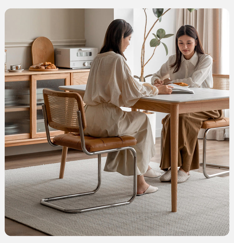 4 pcs Oak Solid Wood Suspension Genuine Leather, Organic Leather Chair