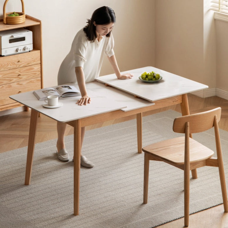 Oak Solid Wood Folding Dining Table Rock Slab Surface
