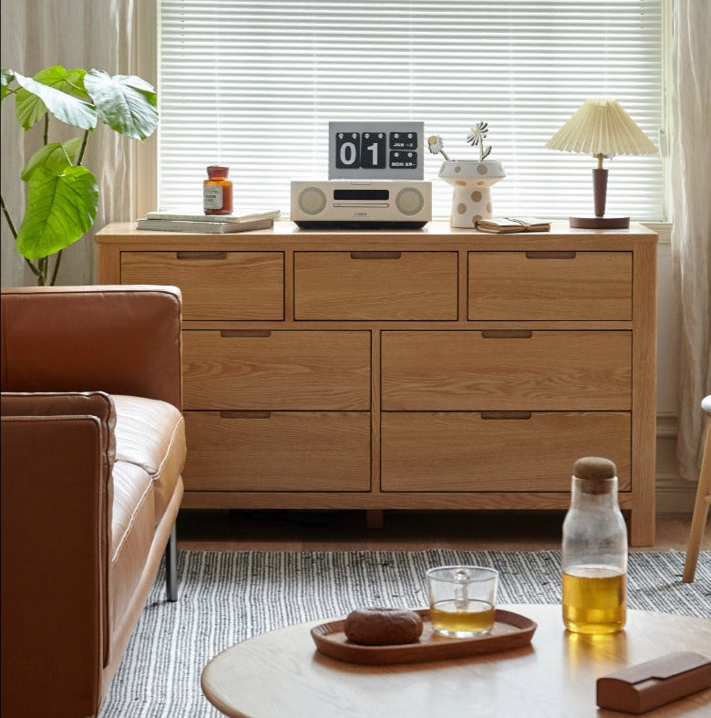 Oak Solid Wood, Solid Rubberwood Seven Drawers Drawer