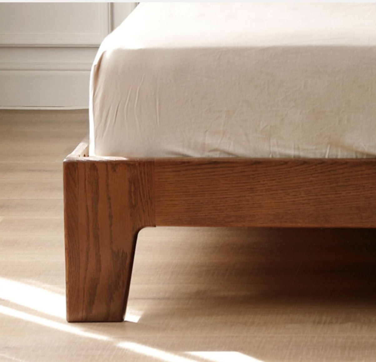 Oak solid wood bed with light walnut-color