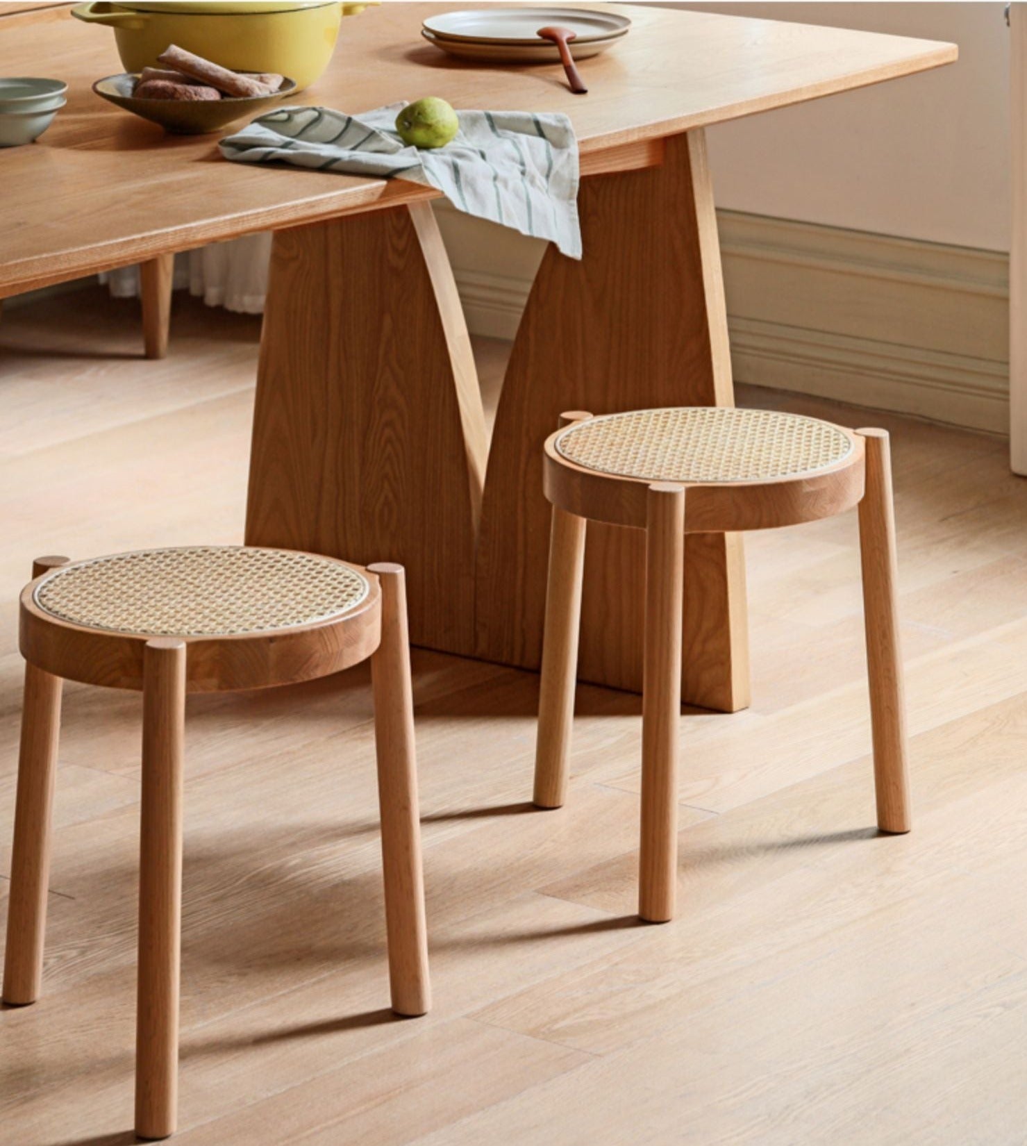 Stool Rattan Oak Solid Wood Can Be Stacked