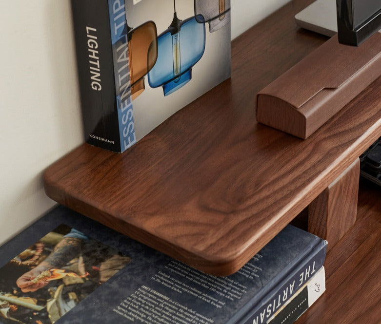 Solid Rubberwood, Black Walnut, Oak Solid Wood Heightening Computer Stand, Table shelves