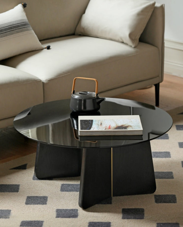 Oak Solid Wood Smoky Coffee Table Glass