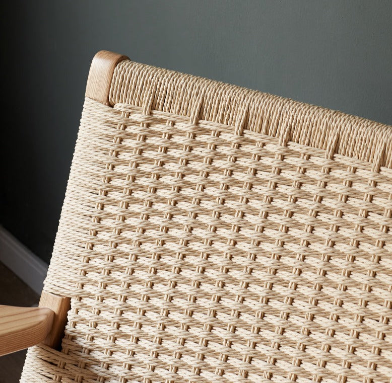 Ash Solid Wood Armchair Rope Weaving )