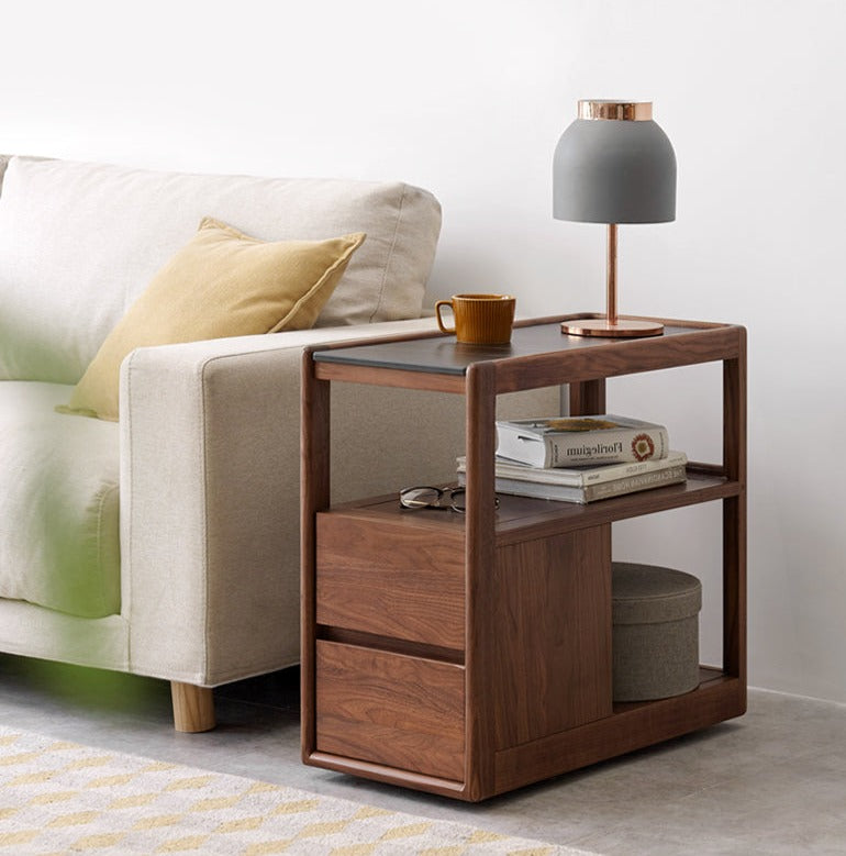 Black Walnut, Sandalwood With Slate Top Side Table