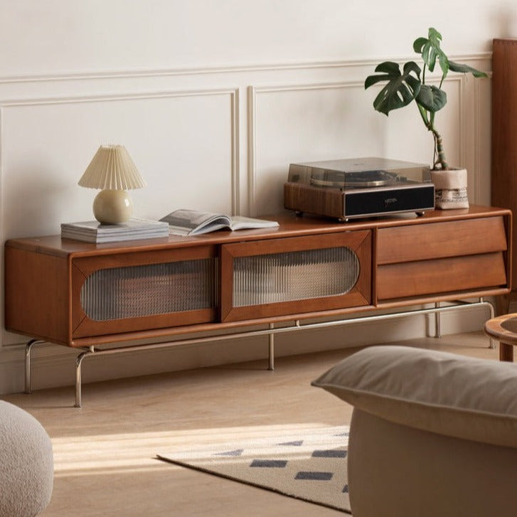 Oak, Poplar Solid Wood Light French TV Cabinet Sliding Door: