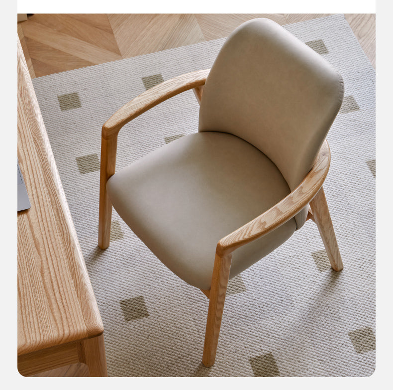 Ash, Oak Solid Wood Organic Leather Technology Cloth Chair