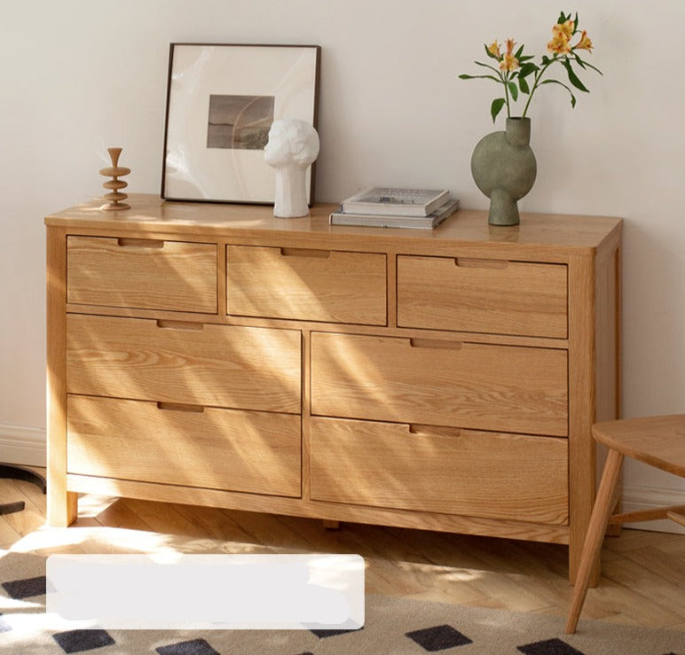 Oak Solid Wood, Solid Rubberwood Seven Drawers Drawer