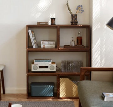 Black Walnut, Сherry, Oak, Poplar Solid Wood Lattice Floor-To-Ceiling Bookshelves