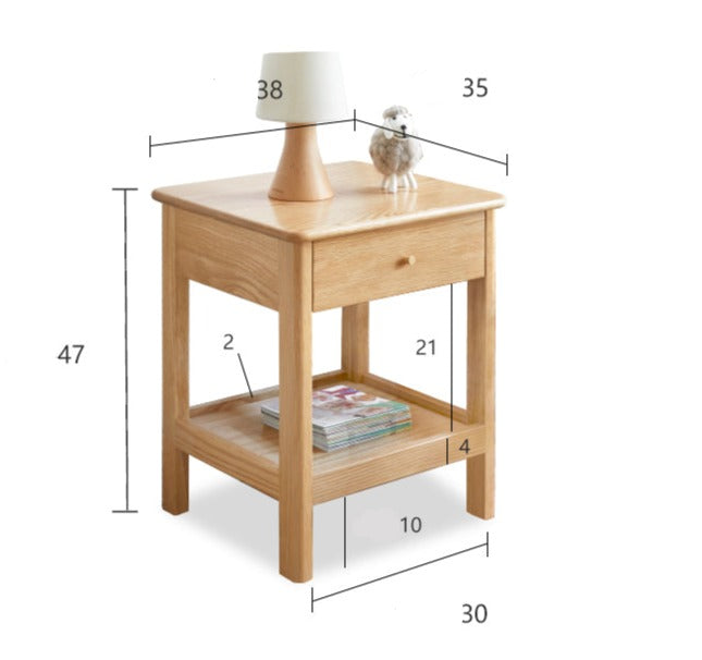 Oak, Beech Solid Wood, Solid RubberWood Nightstand.