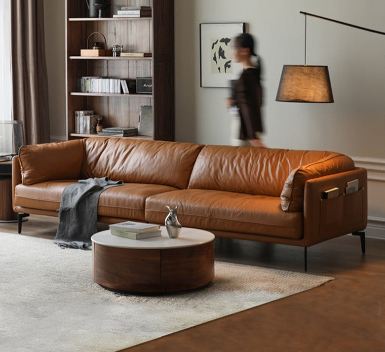 First Layer Cowhide, Organic Leather ,Tech Fabric Italian Style Sofa.