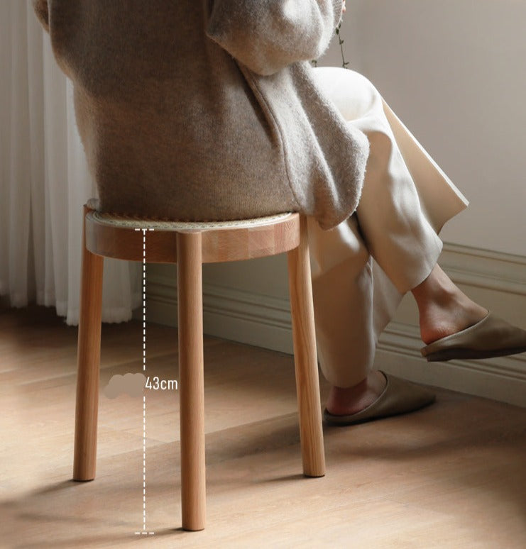 Stool Rattan Oak Solid Wood Can Be Stacked