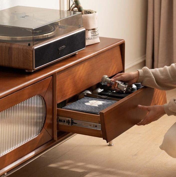 Tulipwood Solid Wood Light French TV Cabinet Sliding Door.