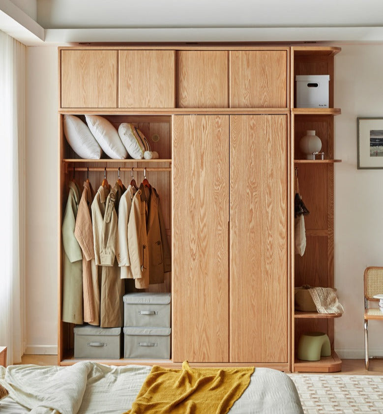 Oak Solid Wood Wardrobe Sliding Door-