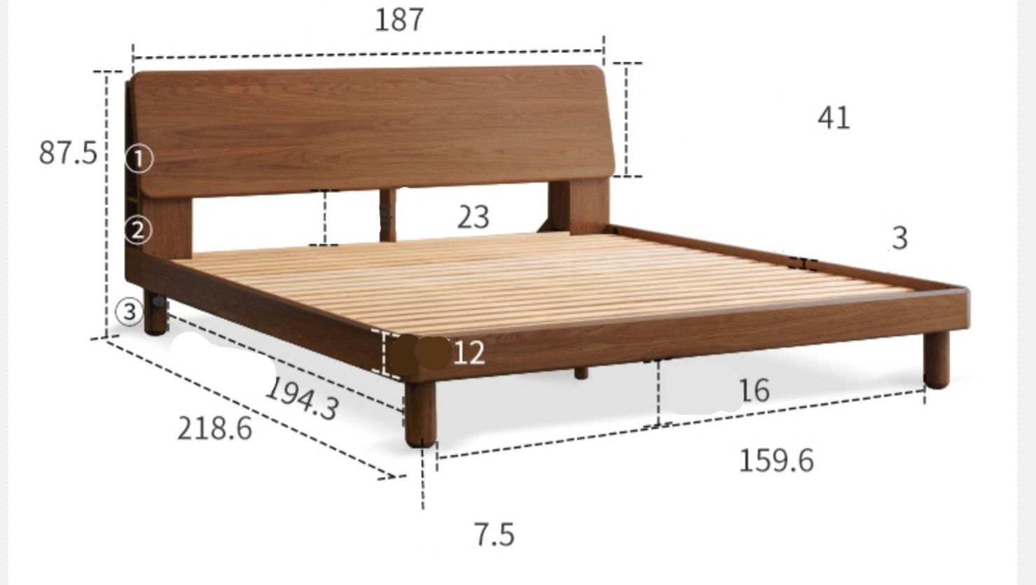 Oak Solid Wood Bed with Light, Storage Space