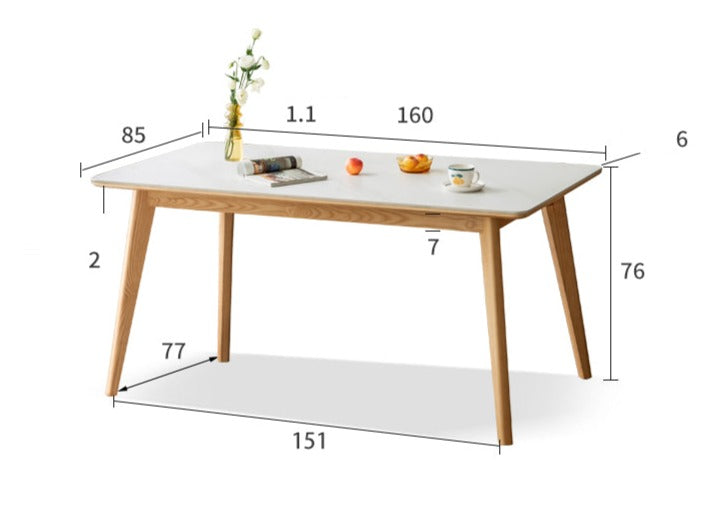 Ash Solid Wood Nordic Dining Table With Rock Slab Surface
