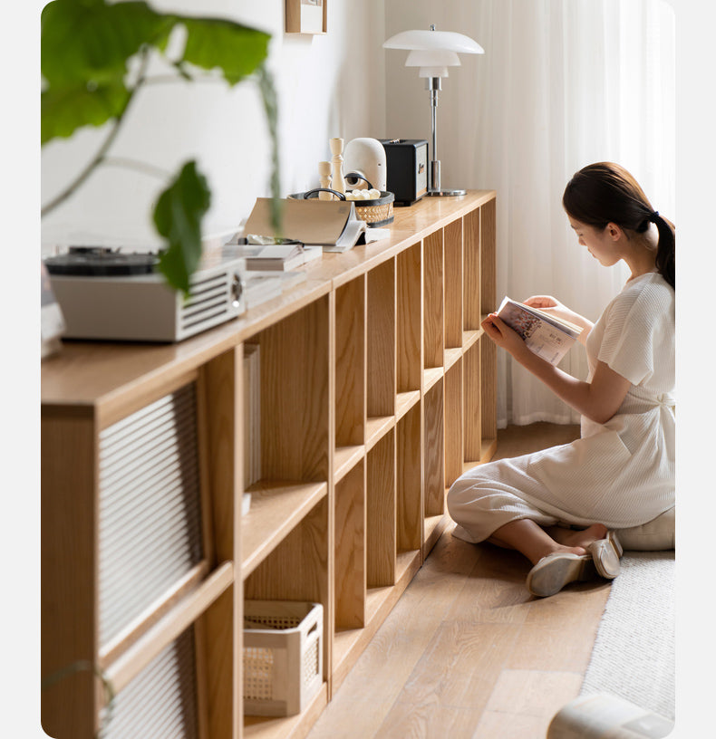 Black Walnut, Oak Solid Wood Low Bookcase, Modern Modular Storage Shelf Cabinet