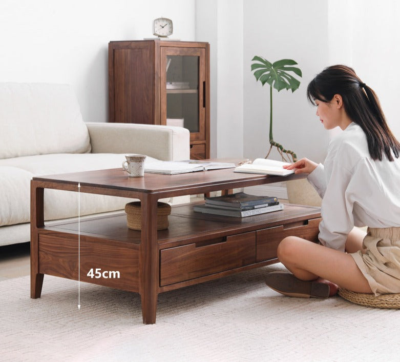 Black Walnut Solid Wood Four Drawer Coffee Table