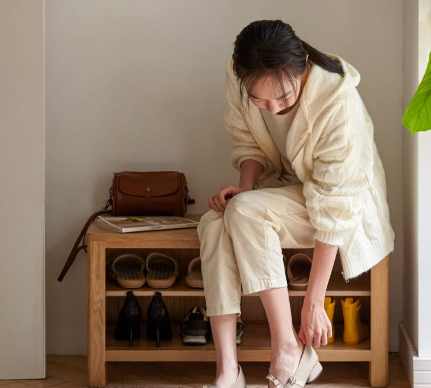 Oak Solid Wood Shoe Storage Bench
