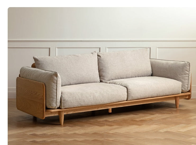 Oak, Ash Solid Wood Sofa Genuine Leather, Fabric.