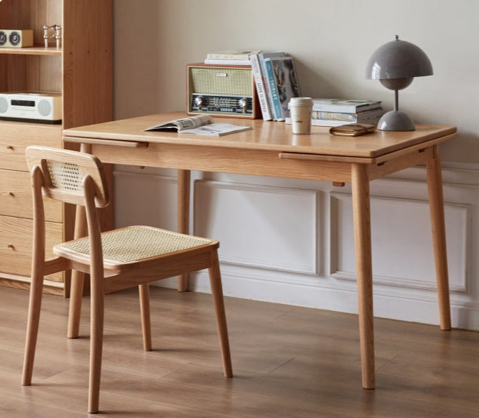 Oak Solid Wood Retractable Large Tabletop Dining Table