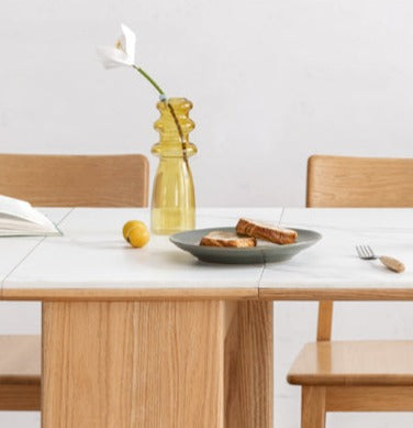 Oak Solid Wood Foldable Dining Table With Rock Slab Surface