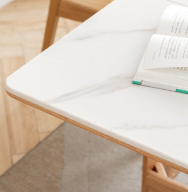 Oak Solid Wood Foldable Dining Table With Rock Slab Surface